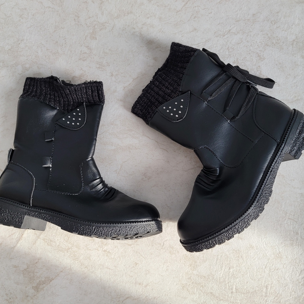 NEW Faux Leather Black Boots with Knit Cuff Size 36 EU (US 6)